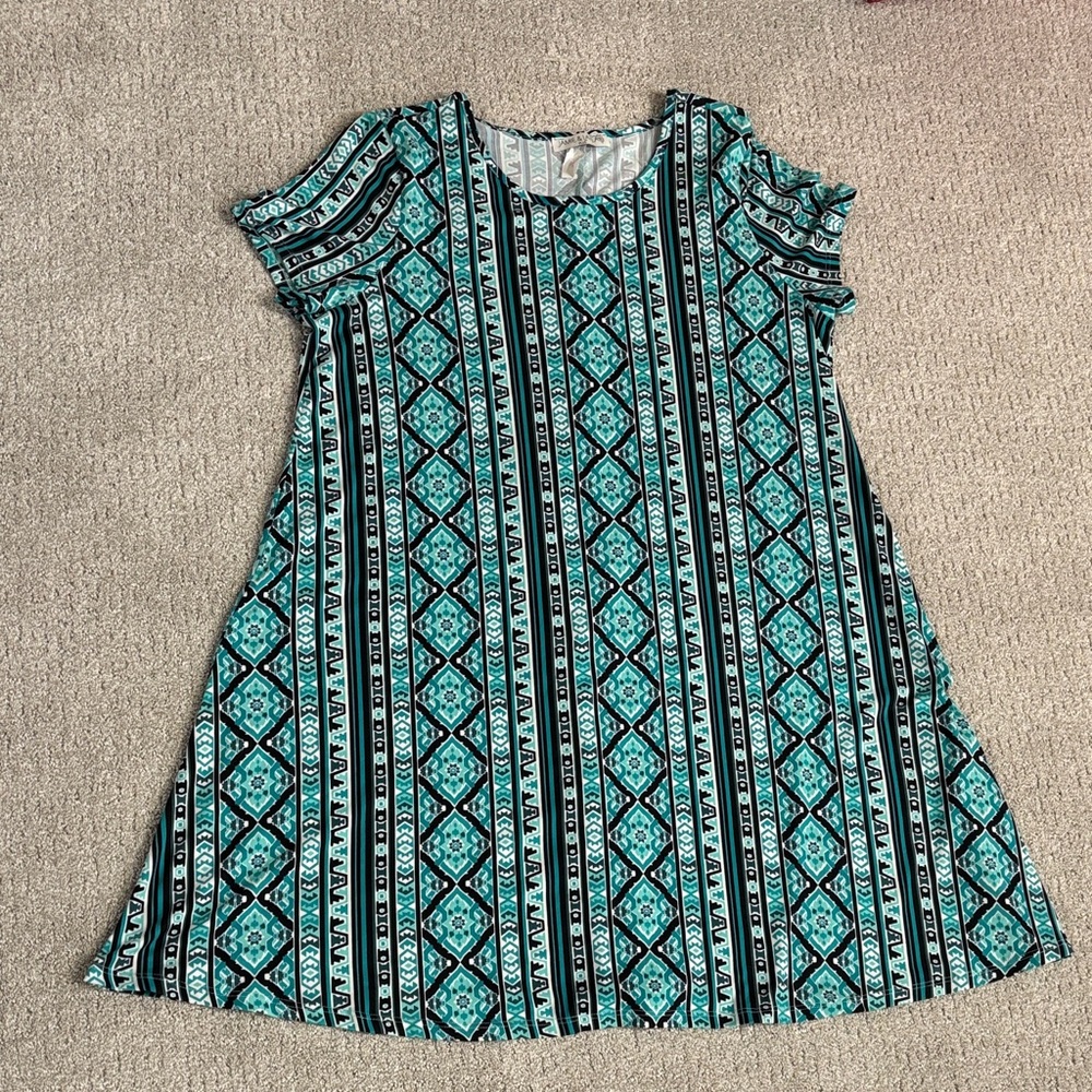 Stylish Geometric Dress - Turquoise and Black